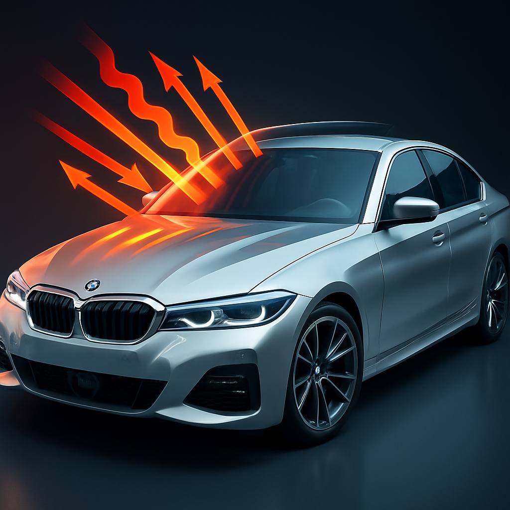 BMW Car Tinting Guide for Malaysian Owners 34 Comparison display of different BMW car tinting options like ceramic film, sputter film, and safety film applied on BMW windows, showcasing their benefits and compatibility with technology.